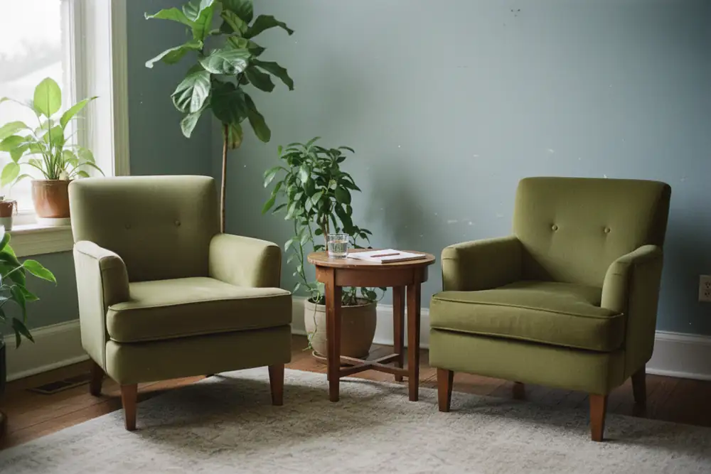 Two armchairs facing each other in a quiet consultation corner