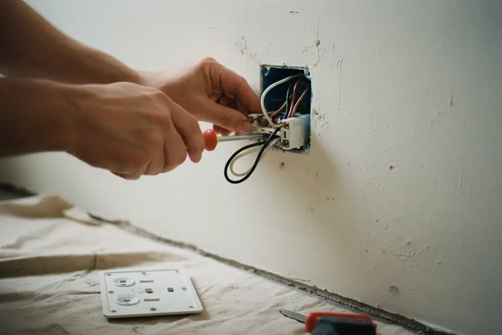 A close inspection of a residential wall outlet