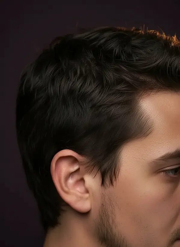 Before: the same client six weeks after his last cut, grown out over the ears