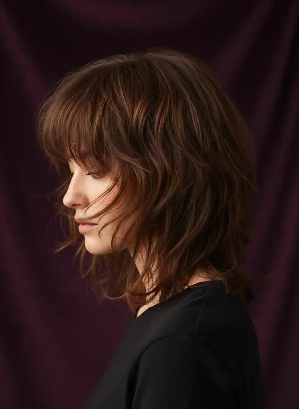 A layered chestnut cut with fringe