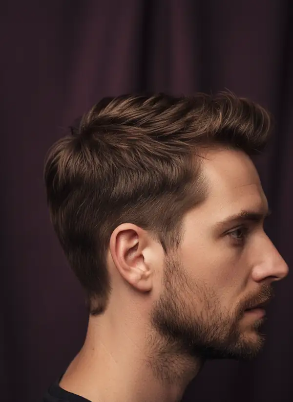 A neat tapered cut, photographed in profile
