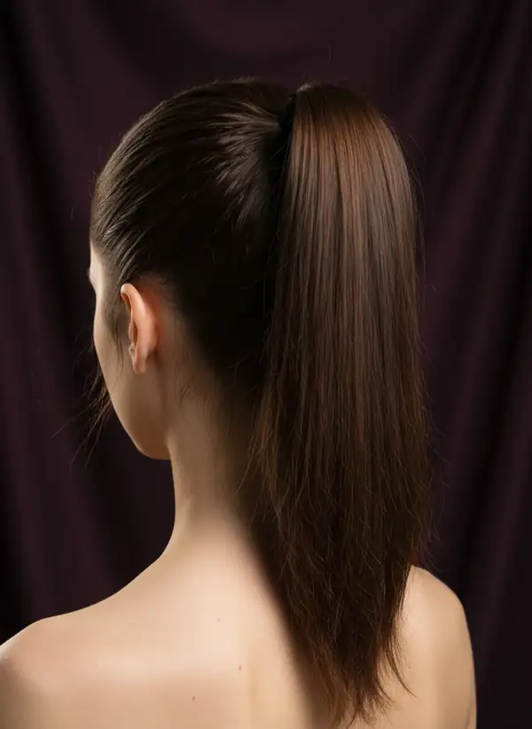 A high ponytail, photographed from behind
