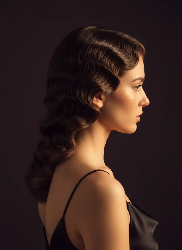 A loose dark braid, photographed in profile